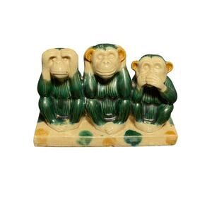 VTG 3 Wise Monkeys Ceramic Figure, See/Hear/Speak no Evil-Signed